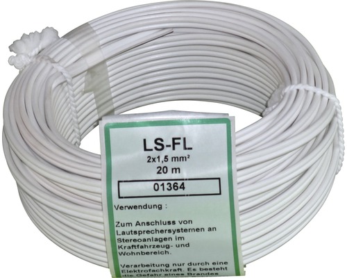 Kabel LS-FL 2x1,5 mm² 20 m weiß Litze pro Meter max. 20m am Stück
