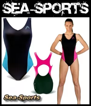 Head Twirl Lady Liquidlast Badeanzug Mittelhoher Beinausschnitt u. fast geschlossener Rücken Farbe: Navy-LightBlack Blau-Hellblau 57% Polyester 43% PBT