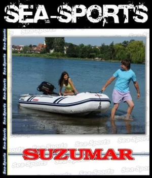 Lagerboot Schlauchboot DS360AL Suzumar weisses Boot mit blauen Streifen Aluminiumboden Motorempfehlung max. 20PS Kurzschaft  nur solang der Vorrat reicht Vorjahresmodell  Auslaufmodell 