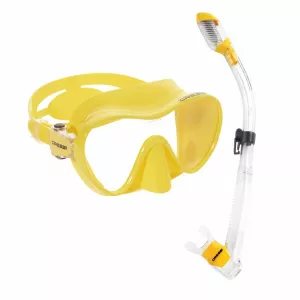 Gelbes Schnorchelset mit rahmenloser Brille F1 und Dry Schnorchel von Cressi Sub Taucherset Maske Tauchmaske