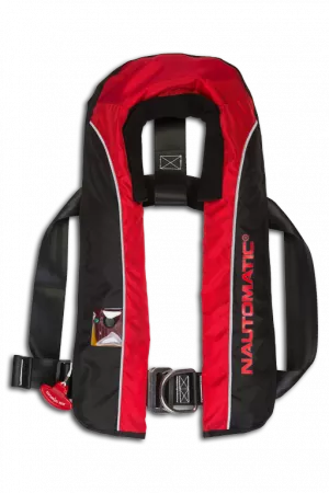 Rote Rettungsweste 150 AL-F 170 Newton NAUTOMATIC Kadematic (gem. EN ISO 12402-3) (F für Sichtfenster für Einsatzbereitschaft, Nackenfleece) 150 Newton Klasse, 170 Newton Auftrieb (32g CO2) altern. 2309